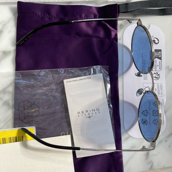 GUCCI “GG” INTERLOCKING LOGO IMPRINTED ON BLUE / SILVER MIRROR ROUND SUNGLASSES - Picture 10 of 16